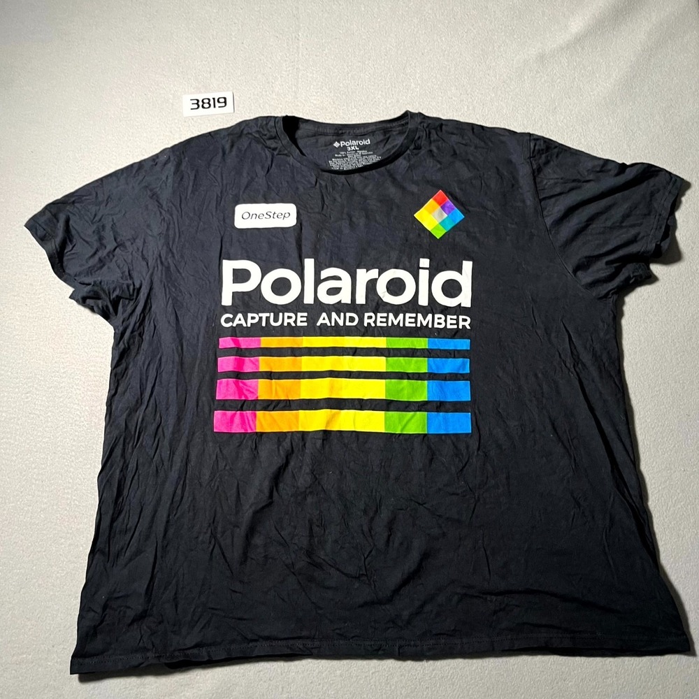 Polaroid OneStep T Shirt Men 3XL Black Graphic Capture and Remember Rainbow Logo